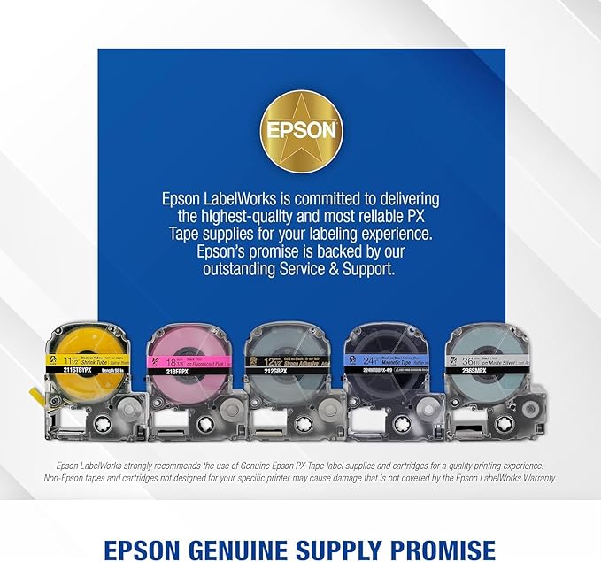Epson LABELWORKS 224VTBYPX-5PK Genuine Tape Cartridge - Black on Yellow Flexible and Durable Vinyl Industrial Label Maker Tape - 1" (24MM) Wide, 22.9 ft - 5 Pack