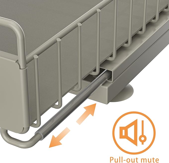 HOMEAILIE Under Sink Organizer, Single Tier Metal Pull Out Sliding Drawer Shelf for Kitchen Bathroom Cabinet Storage, Sturdy Rack – Gray