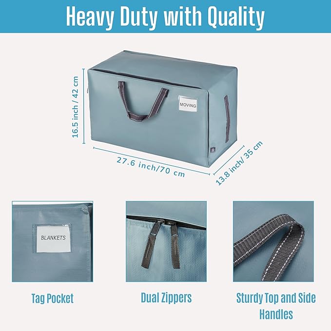VENO 4 Pack Moving Bags and Large Christmas Decoration Storage Bins with lids. Alternative to Moving Boxes, Packing Supplies for College. Heavy Duty Totes (Light Blue Matte, 4 Pack)