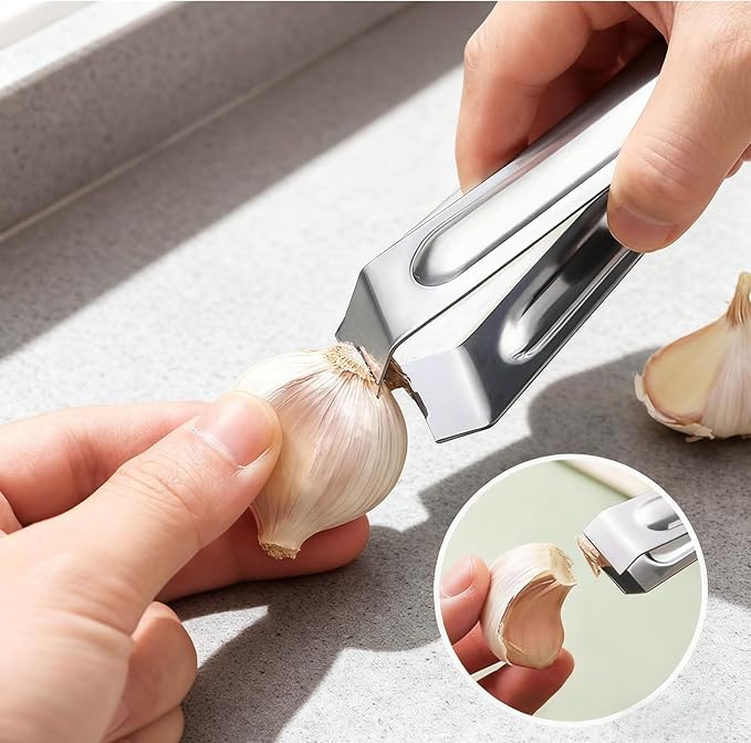MANJIA Garlic Press and Peel Set Stainless Steel- Rust Proof Garlic Mincer Tool - Easy-Squeeze, Easy-Clean Silicone Garlic Peeler & Brush (Black)