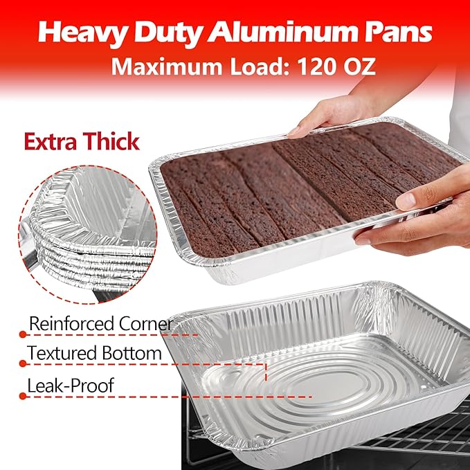 MAXTBEE 9x13 Aluminum Foil Pans with Lid, 30 Pack Disposable Trays Half Size Heavy Duty Tin Pans Deep Food Containers For Cooking, Meal Prep, Baking, Roasting, Chafing, Heating or Steam Table