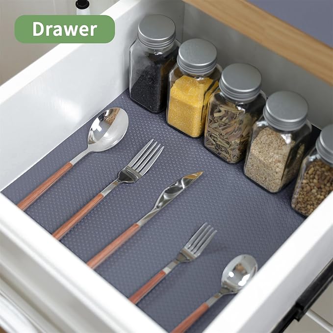 Shelf Liners 12 inch x 20 ft Kitchen Cabinets Liner Non-Stick Drawer Mats EVA Protector Shelving Cupboard Lining (Gray, 12 inch x 20 ft)