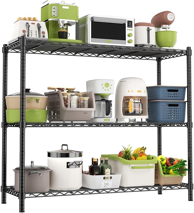 Storage Shelves Heavy Duty, 48" W x 20" D x 47" H Garage Wire Shelving Unit Loads 1200LBS, 3-Tier Adjustable Metal Industrial Utility Shelf Rack for Kitchen, Laundry Room, Pantry, Warehouse, Basement
