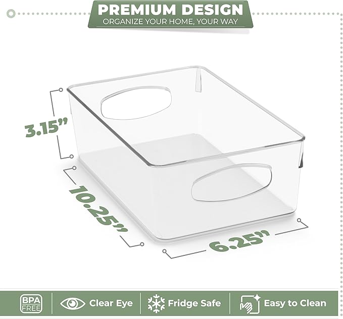 Sorbus 10-Pack Medium Clear Plastic Organizing Bins – Clear Bins for Organizing, Refrigerator Organizers, Fridge Organizer, Pantry Storage, Kitchen Organizer, and Pantry Organizers and Storage Bins