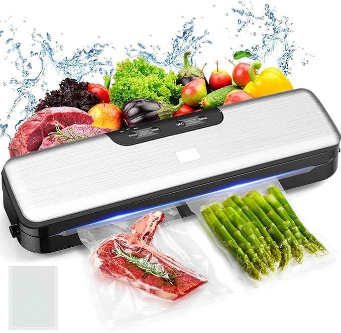 Food Saver Vacuum Sealer Machine -100 Times Consecutive Works | 5mm Sealing Wire | 5 Food Modes | Compact Design Dry&Moist Multi-Functional Storage with 10 Vacuum Seal Bags