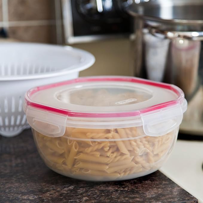 Sterilite Ultra-Seal 4.7 Qt Bowl, Large Airtight Food Storage Container, Latching Lid, Microwave and Dishwasher Safe, Clear With Red Gasket, 16-Pack