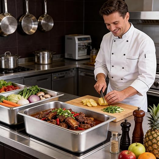 Dyna-Living 6 Pack Hotel Pans Full Size, 6 Inch Deep Stainless Steel Steam Table Pan with Lids Anti Jam Stackable Commercial Food Pans for Buffet Hotel Home Restaurant Party Catering Supplies