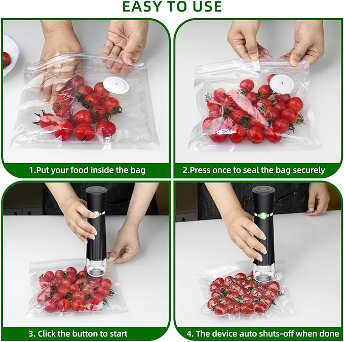 Vacuum Sealer for Food, Handheld Saver Compact Vacuum Sealer Machine with 30 Reusable Bags for 10X Preservation & Fresh