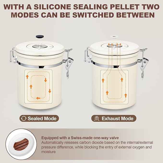 ShanSon Coffee Canister Airtight Coffee Container Stainless Steel Coffee Bean Storage Container with Scoop Coffee Canister for Beans Grounds Sugar Flour Tea Cereal,11OZ,Beige