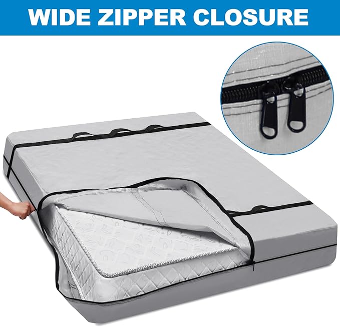 TICONN Mattress Bags for Moving, Heavy Duty Full XL Mattress Cover Storage Bag with Full-Around Handle and Adjustable Buckles (Gray, Full XL)