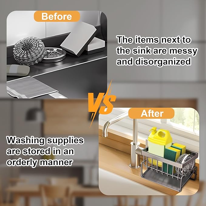 kitchen sink caddy, dish sink sponge holder (Without rod-grey)
