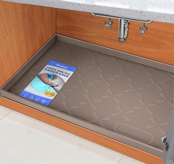 SIKADEER 25" x 22" Under Sink Mat Waterproof, Silicone Mat Kitchen Drawer Shelf and Cabinet Liner, Sink Protector for Kitchen Organizers and Storage, Boot Tray Pet Food Mats