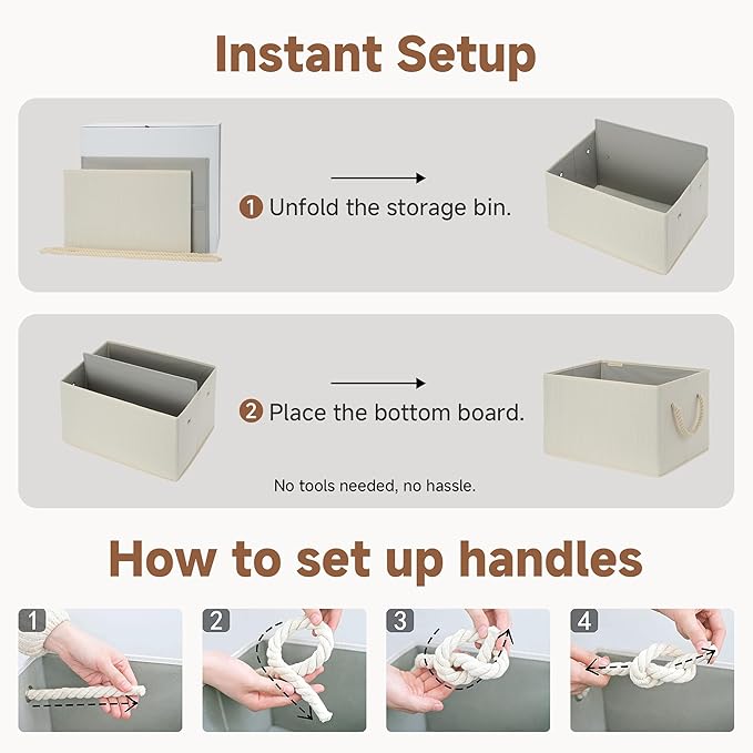 StorageWorks Storage Baskets for Shelves, Foldable Fabric Closet Storage Bins with Handles, Fabric Storage Bins Clothes Organizer, Beige, White & Ivory, 3-Pack, Small