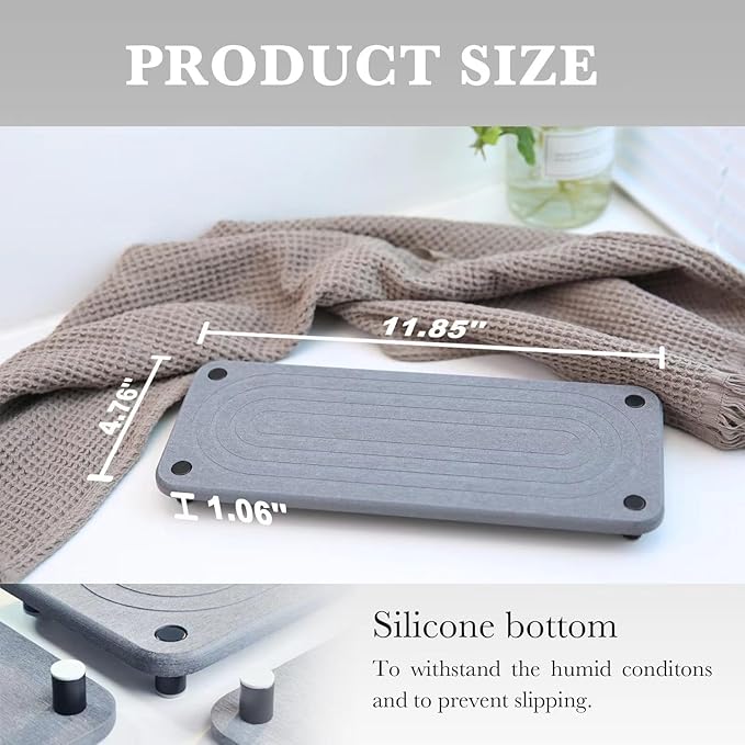 Instant Dry Sink Caddy Kitchen Sink Organizer, Water Absorbing Stone Sponge Holder for Kitchen and Bathroom Countertop (with Black Stainless Steel Legs, Gray)