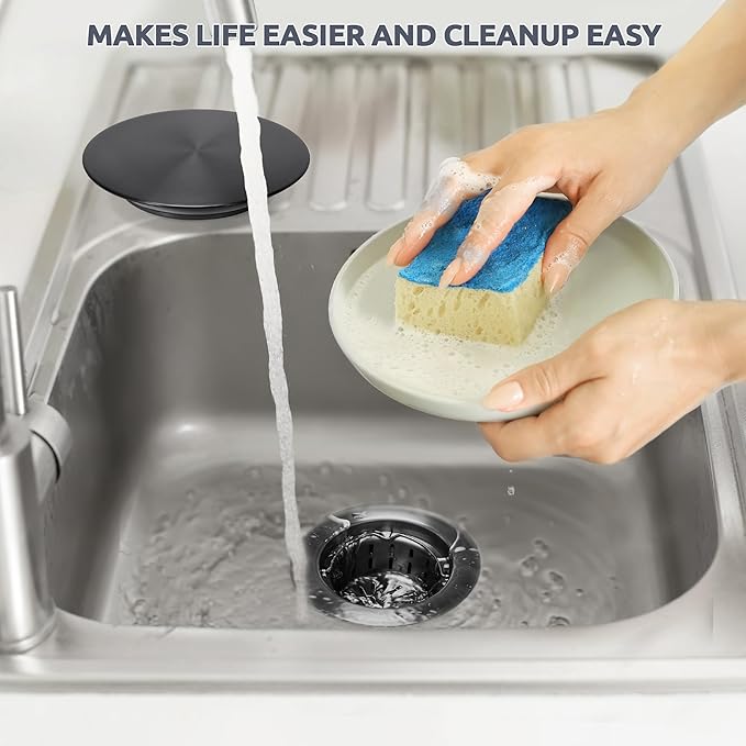 BOTEMY Stainless Steel Black Sink Drain Strainer 3-1/2'' Kitchen Sink Drain Assembly Kit with Removable Deep Sink Strainer Basket & Sink Stopper Flat Cover Replacement for Home Standard Kitchen Sinks