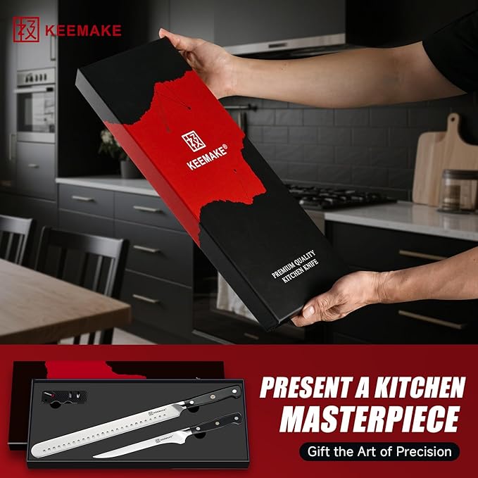 KEEMAKE Carving Knife Set, Slicing and Boning Knife for Meat Cutting, German High Carbon Stainless Steel Carving Knives for Meat Turkey BBQ and Brisket, BBQ Knife Set with Ergonomic Full Tang Handle
