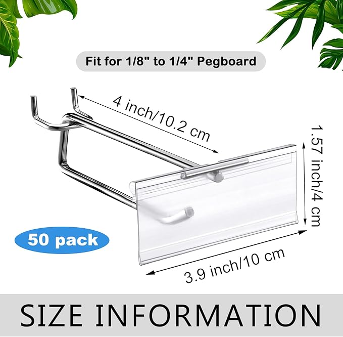Thyle 50 Pcs Metal Scan Hook with Label Holder for 1/8" to 1/4" Pegboard, Peg Board Hooks with Price Tag, Pegboard Wall Accessories, Metal Hooks for Home Garage Retail Display Supplies (4 Inch)