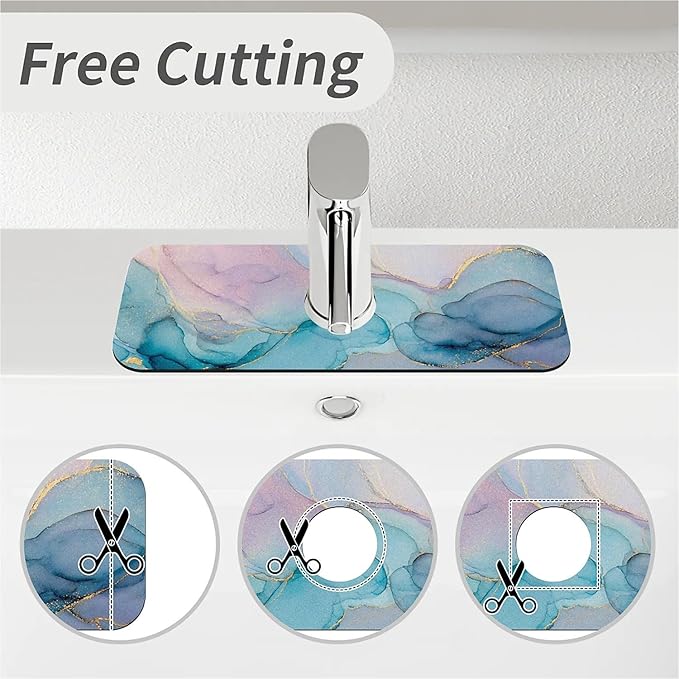 Kitchen Sink Splash Guard，Elegant blue purple alcohol ink Faucet Mat Sink Gadgets-Super Absorbent Fast Drying Mat Drip Catcher for Kitchen, Bathroom,Sink Mat, Dish Drying Mat, Bathroom(15" X 5.5" )