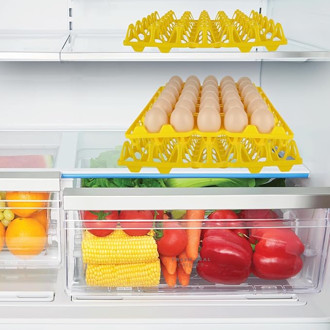 12 PCS Plastic Egg Tray Egg Crates for Fresh Eggs 30-Egg Flats for Chicken Home Farmers Stackable Egg Cartons for Storing Sorting and Shipping Eggs, Yellow