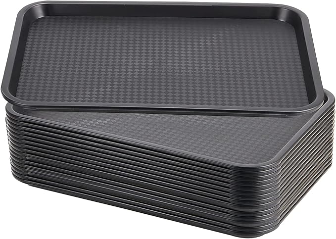 MAHIONG 15 Pack 14 x 10 Inch Black Fast Food Tray, Large Rectangular Restaurant Serving Trays, Plastic Cafeteria Trays School Lunch Trays