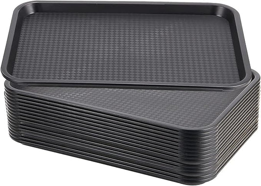 MAHIONG 15 Pack 14 x 10 Inch Black Fast Food Tray, Large Rectangular Restaurant Serving Trays, Plastic Cafeteria Trays School Lunch Trays