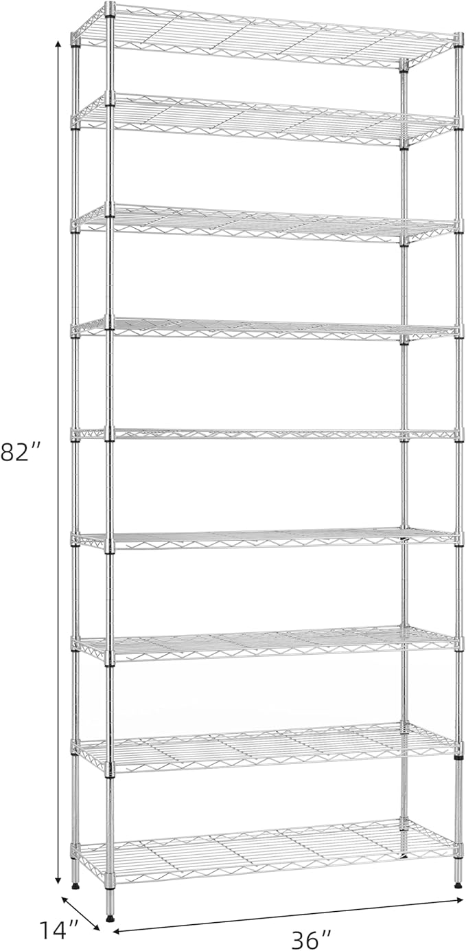 Finnhomy 9-Tier Wire Shelving Unit Adjustable Steel Wire Rack Shelving, 14x36x82 Inches 9 Shelves Metal Storage Rack, Pantry Shelves for Storage, Metal Garage Shelves with NSF Certified, Chrome