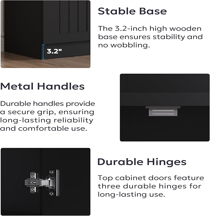 Furnify 71" Pantry Cabinet with Charging Station, Tall Kitchen Pantry Storage Cabinet with Microwave Stand, Farmhouse Kitchen Hutch with Storage Drawer for Living Room, Dining Room, Black