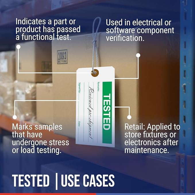 Tags 4 Less Production Quality Control Hang Tags – Equipment Preventative Maintenance Labels, for Easy Record-Keeping for Inventory Status (Tested, Pack of 100)