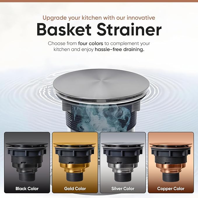 Strictly Sinks Sink Drain Strainer with Removable Basket - 3-1/2 Inch Stainless Steel Round Kitchen Sink Drain Assembly Kit with Deep Strainer Basket & Flat Cover Lid (Silver)