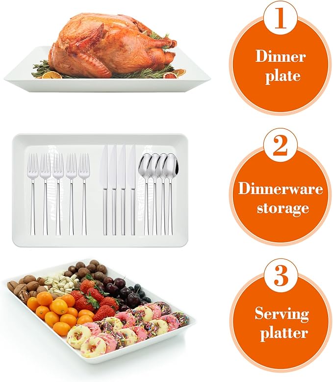 AMGBZT Serving Tray Platter, 3 Pcs Food Tray for Veggie Fruit Snack Dessert Cookie Cheese, Food Trays for Party Supplies Display, Plastic Platters for Serving Food, Large White Trays, BPA Free