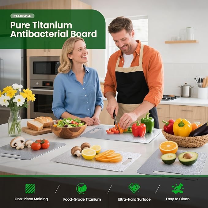 Titanium Cutting Board 6" × 9.5", 100% Pure Titanium Kitchen Cutting Board, Double-Sided Metal Chopping Board for Meat, Fruits & Vegetables, Lightweight, Durable & Dishwasher Safe