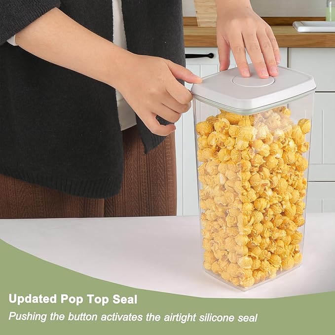 Pop Food Storage Containers with Lids Airtight Spaghetti Container with Labels Pasta Organizer for Kitchen Pantry Cereal Snack Flour Sugar Coffee (4pcs 500ml/0.5qt)