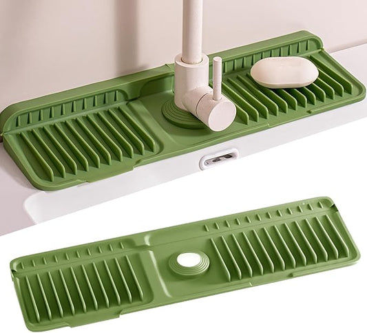 Faucet Mat for Kitchen Sink, 2025 New Silicone Sink Splash Guard, 7°Slope Fast Self-draining, Fast Drying Tidy Faucet Mat Splash Guard