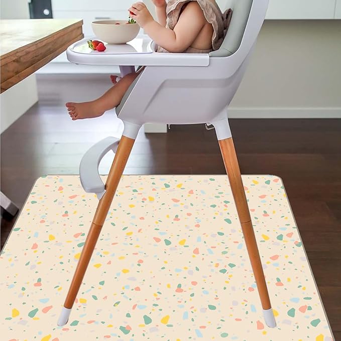 Splat Mat for Under High Chair/Arts/Crafts by CLCROBD, 51" Baby Anti-Slip Food Splash and Spill Mat for Eating Mess, Waterproof Floor Protector and Table Cloth (Beige)