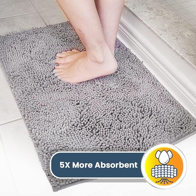 Muddy Mat® | Super Absorbent Door Mat Indoor, Microfiber Quick Dry Chenille Entryway Rug, Non-Slip Front Door Mat, Indoor Mats for Entryway, Machine Washable Pet Rug, Grey 6ft x 9ft