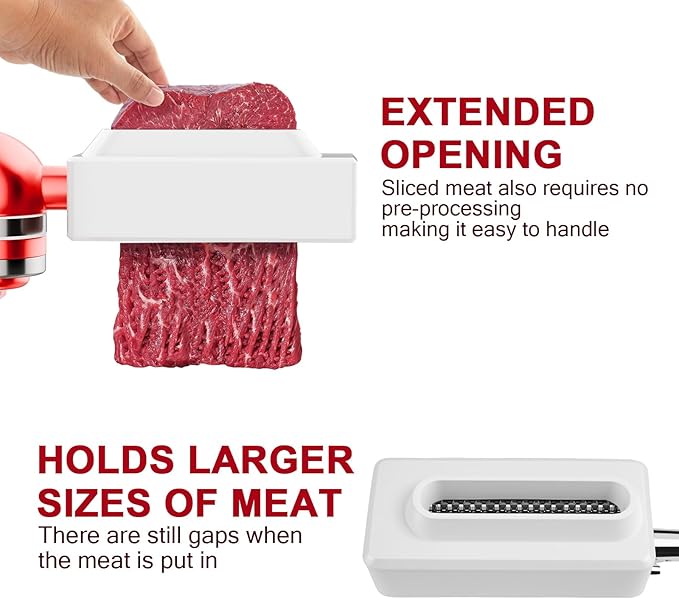 Professional Meat Tenderizer for KitchenAid Mixer, Meat Tenderizer Machine, Dishwasher-Safe Attachment with 6.5" Inlet, Perfect for Home & Restaurant Chefs, Hunters, White