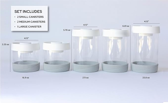 Kitchen Canisters for Countertop, Set of 5 - Glass Canisters with Airtight Lids, Vacuum Sealed Glass Storage Jars with Lids, Airtight Containers for Coffee Beans, Sugar, Candy, Flour, Etc