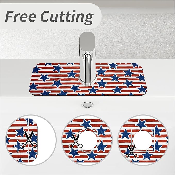 Kitchen Sink Splash Guard，Stripes and stars Faucet Mat Sink Gadgets-Super Absorbent Fast Drying Mat Drip Catcher for Kitchen, Bathroom,Sink Mat, Dish Drying Mat, Bathroom(15" X 5.5" )