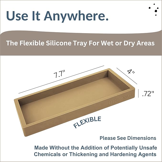 Spacewiser Countertop and Vanity Tray – Small 7.7" Silicone Soap Dispenser Trays, Flexible Bathroom Trays, Dish Soap Holder Kitchen Counter Caddy, Organizer Sink Tray for Soaps Bottles, Sponge, Keys