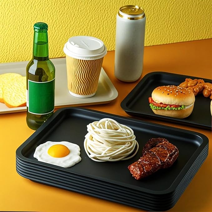 Gerrii 18 Pcs Plastic Fast Food Trays Bulk 9 x 12 Inch Restaurant Serving Cafeteria Grill School Lunch Trays Rectangular Serving Platter for Kitchen Hotel Restaurant(Black,12 x 9 Inch)