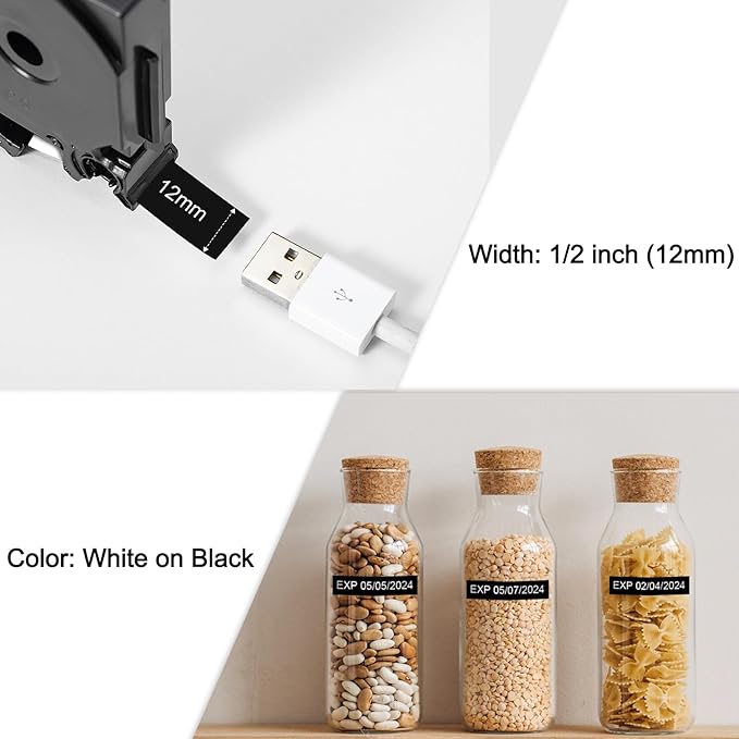 Labelife Black Label Tape TZe-335 Replacement for Brother P Touch Label Maker Tape White on Black TZe TZ Tape 12mm 0.47 Laminated Black Label Tape TZe335 for Brother PT-D220 PT-D210 PT-H110, 5-Pack