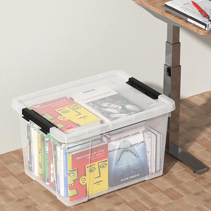 Morcte 4-Pack Clear Plastic Storage Box with Lid and Wheel, 50 L Large Plastic Storage Boxes