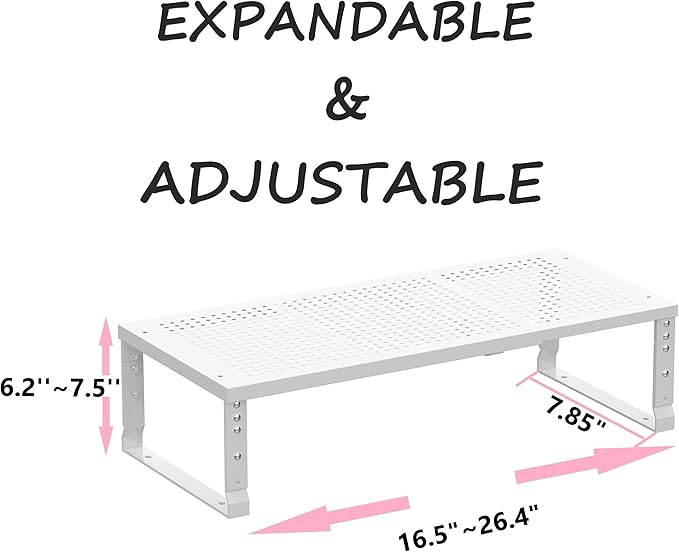 Asiingkel Metal Stackable Expandable Storage Shelf - Multi-Functional Home Storage Shelf, Suitable for Kitchen, Cabinet，Bathroom, Office, Garage, etc.（1PACK/White/Medium