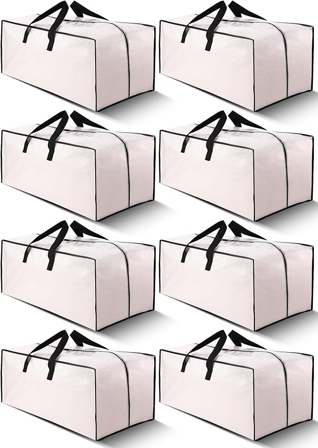 Cosy Family 8 Pack Heavy Duty Extra Large Moving Bags with Backpack Straps - Strong Handles & Zippers, Storage Totes For Space Saving, Fold Flat, Alternative to Moving Box (40 gal, Clear)