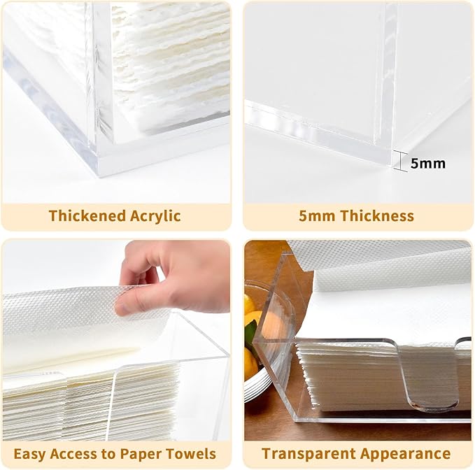 4 Pack Acrylic Paper Towel Holder, Countertop Napkin Dispenser for C-Fold, Multi-Fold & Trifold Paper Towels, 5mm Transparent Acrylic for Kitchen, Bathroom & Restaurant (4)