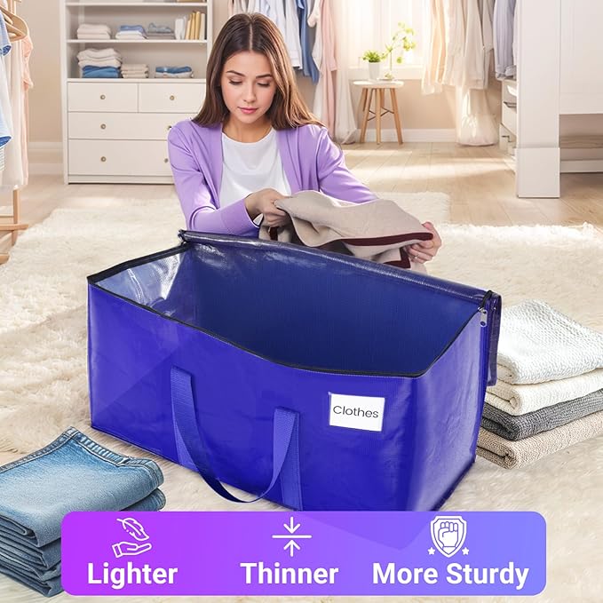 Moving Storage Bags, Moving Supplies Packing Boxes for Moving, Camping, College Dorm Room Essentials for Girls, Blue Tote Bags, Heavy-Duty Storage Bins With Lids And Zippers, 125L 6 Pack