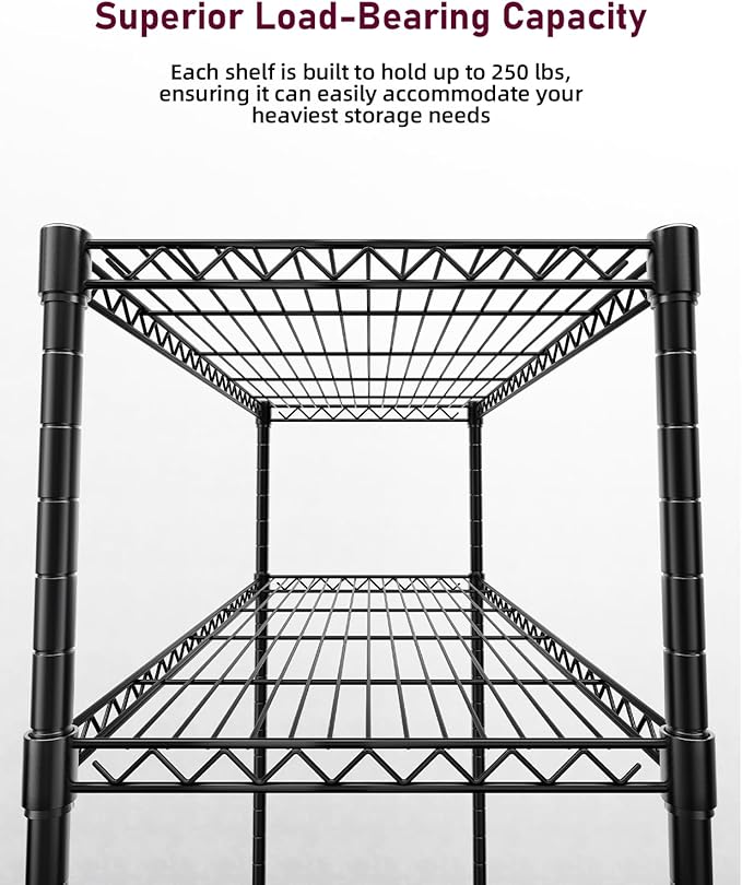YSSOA 5-Tier Heavy Duty Storage Shelving Unit, 1250 Lbs Loading Capacity, 29.92" W x 13.98" D x 61.02" H, Black