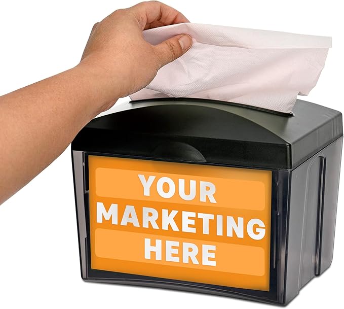 Alpine Tabletop Commercial Napkin Dispenser Restaurant Napkin Holder for Easy Access to Interfold Napkins from Both Sides with an Insert Marketing Space for Restaurants, Cafeterias, Food Trucks, Club