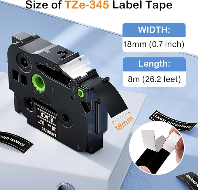 Labelife 18mm Black Label Tape TZe-345 Compatible with Brother P Touch TZ Tape 18mm 0.7 Laminated White on Black TZe345 for Brother T-D400 PT-D410 PTD460BT PT-D610BT PT-D600 Label Maker, 5-Pack