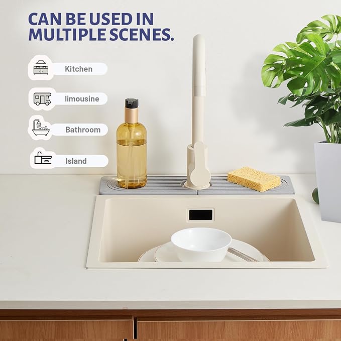 Stone Faucet Mat for Kitchen Sink，Super Absorbent Diatomite Fast Drying Stone and Bathroom Stone Tray for Counter Quick Drying Splash Guard,Prevents Moisture Buildup Sink(Grey,15.8" x 3.9")